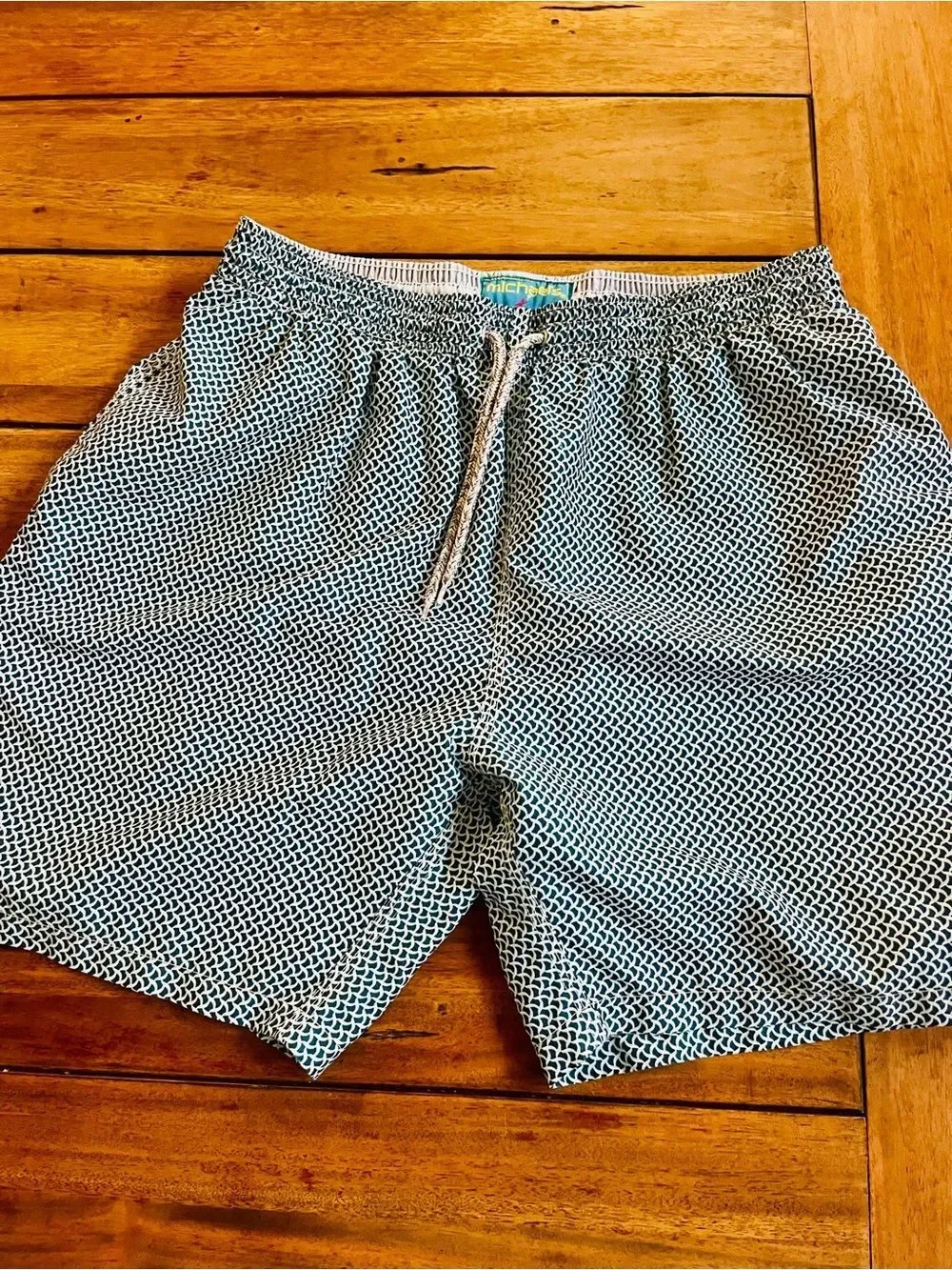 MICHAEL’s Men's Blue wave Patterned Swim Trunks with Drawstring; Size Lg